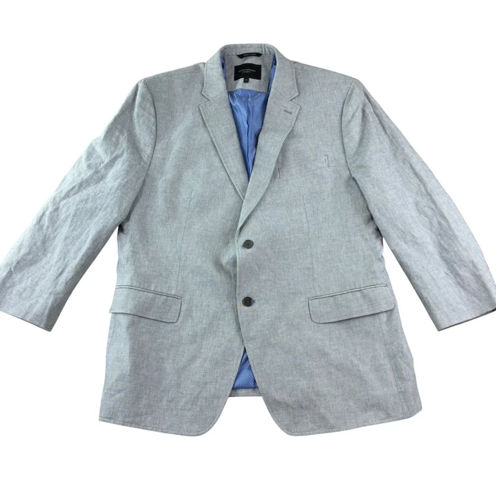 Banana Republic Blazer Mens 48R Gray Linen Cotton Tailored Fit Italian Fabric